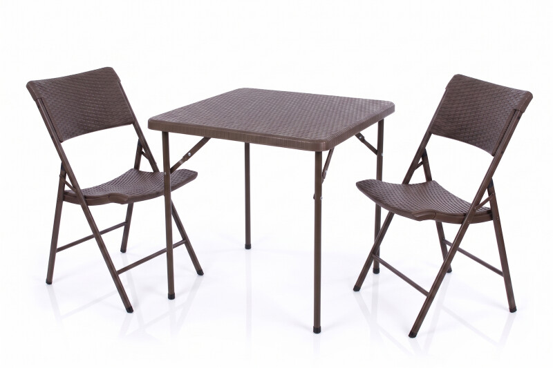 Square plastic folding table with a rattan design 86x86x74 cm + 2 chairs
