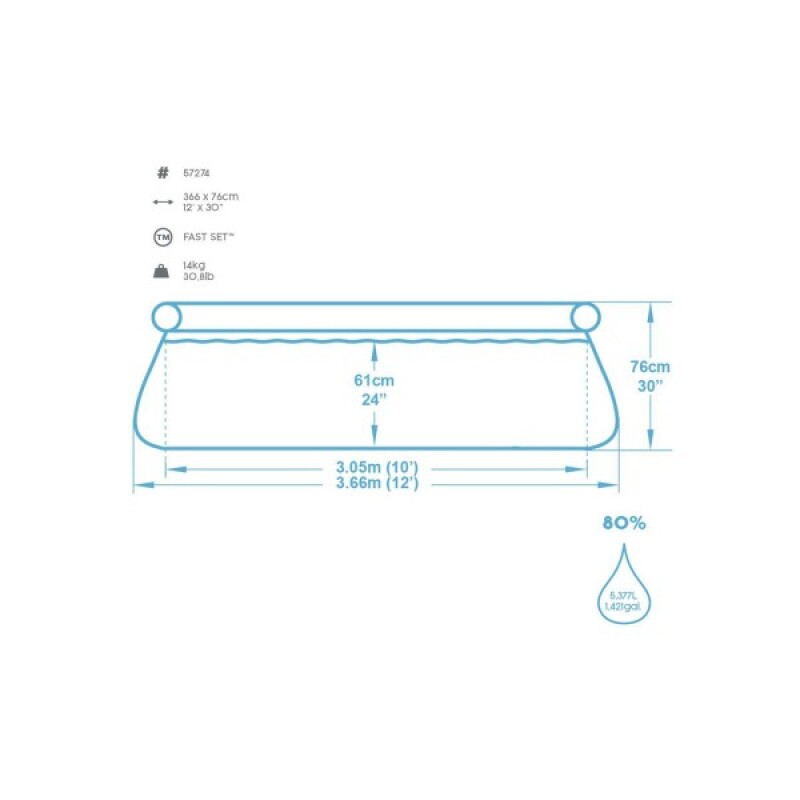 Baseins Bestway Fast Set 366х76 cm Pool Set, ar filtra sūkni (57274)