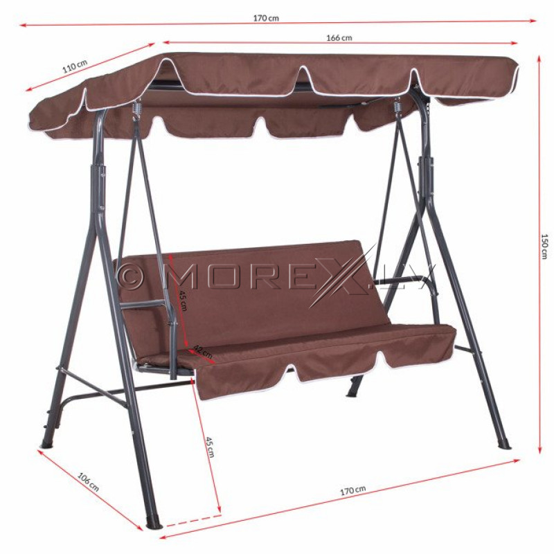 Garden swing, 170x110 cm, 3-seater, brown (Swing sofa)