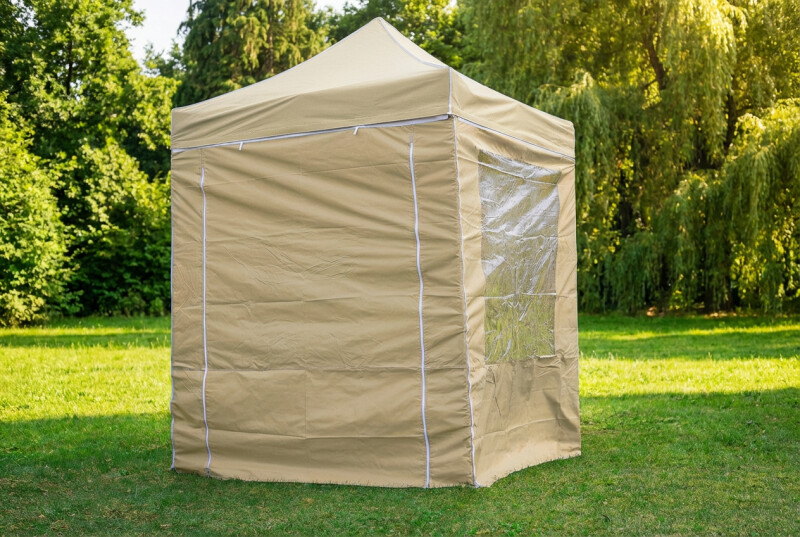 Pop Up Folding tent 2x2 m, with walls, Beige, H series, steel (canopy, pavilion, awning)