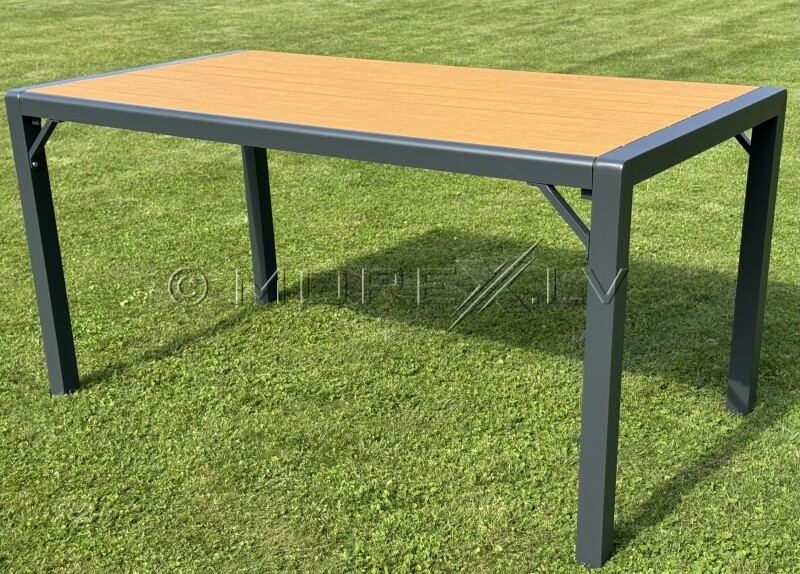 Outdoor dining table with wood texture, 150x80x74 cm