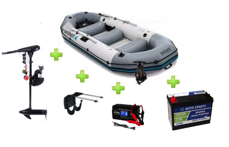 Intex MARINER 4 FULL SET c Neraus NRS 62X + аккумулятор + Marine Dual Purpose Battery 110Ah
