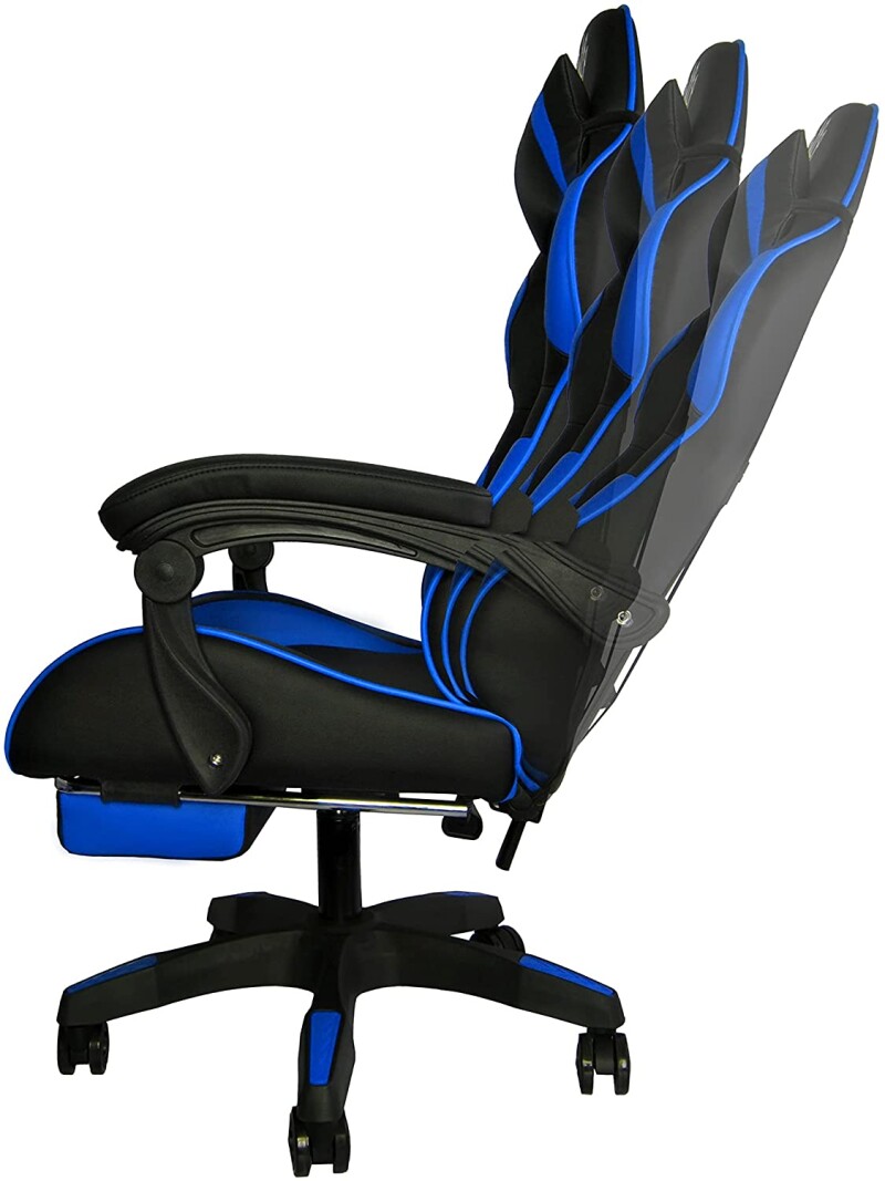 Spēļu datorkrēsls ar kāju balstu, zili-melns (8978)