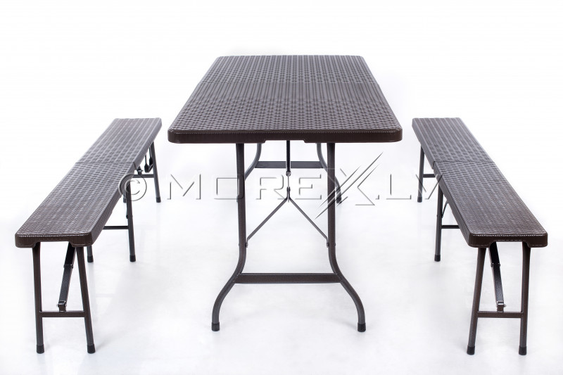 Saliekams galds ar rotangpalmas dizainu 180x72 cm + 2 soli