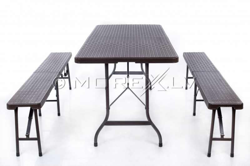 Folding table with a rattan design 180x72 cm + 2 Folding Bench