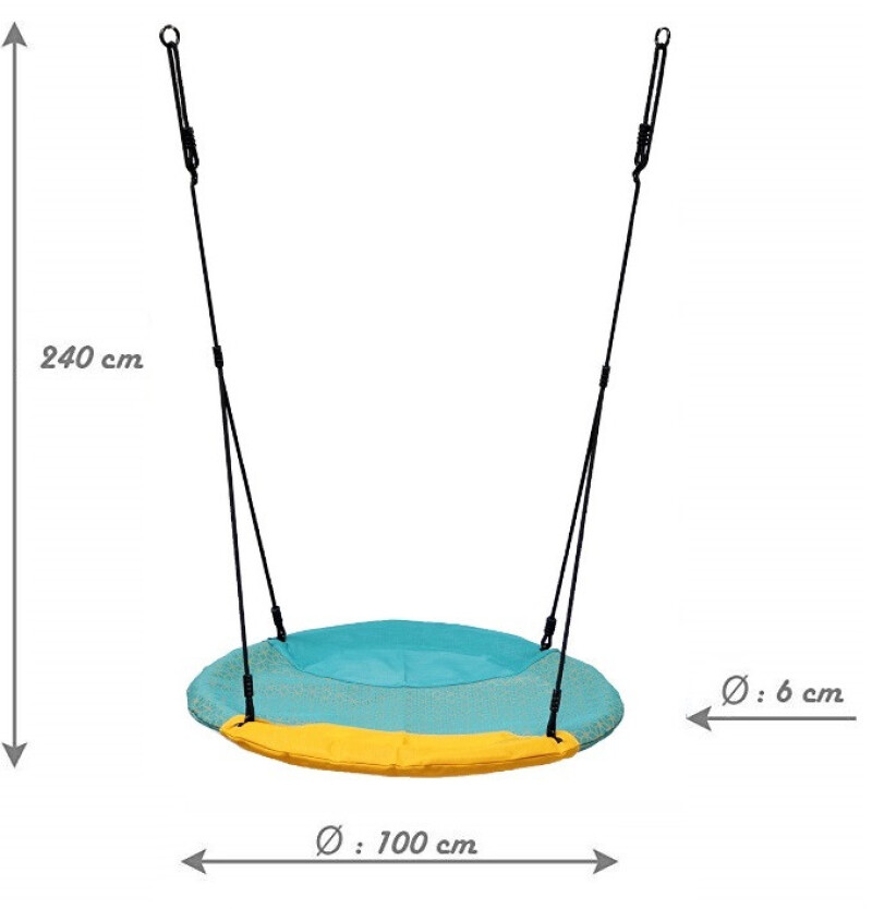Šūpoles-stārķa ligzda Winkoh Ø100 cm, KBT, tirkīza-dzeltenas