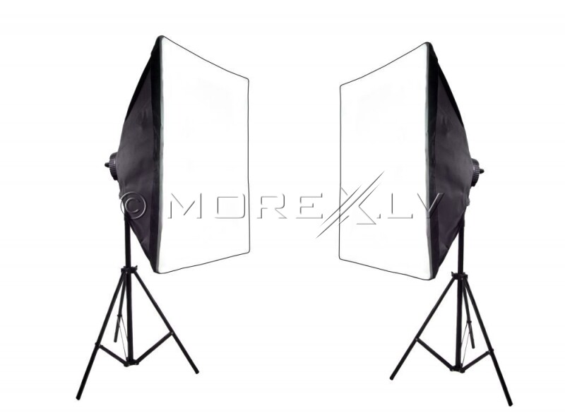 Studijas gaismu komplekts 2x Quadhead, 8x85W, 2x Softbox 50x70cm, 2x statīvi (foto_03701)