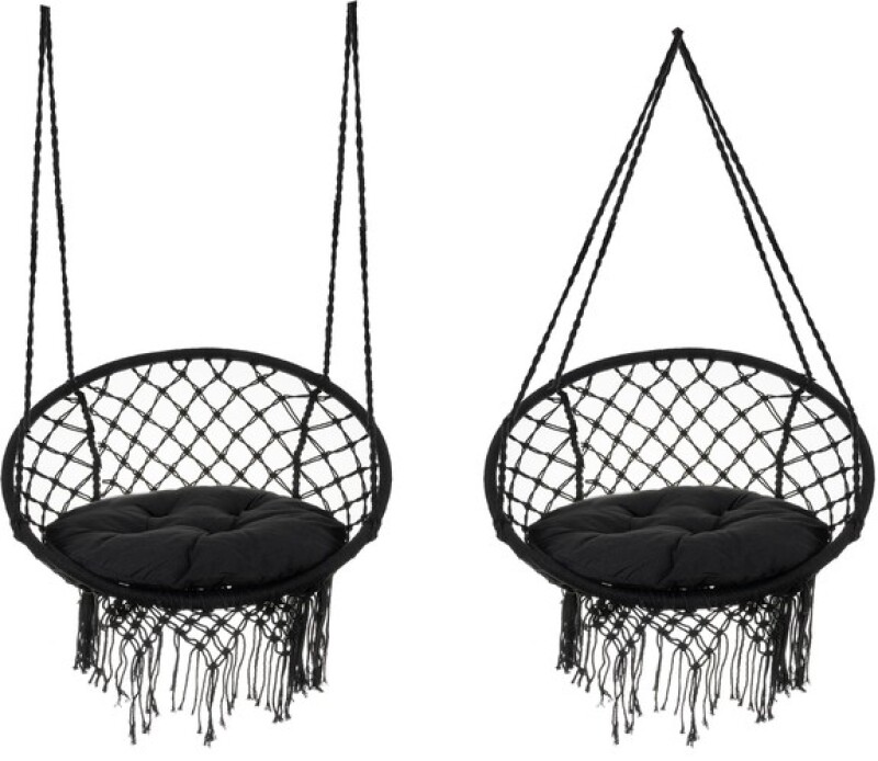 Hanging woven Macrame swing with pillow 2m, black round