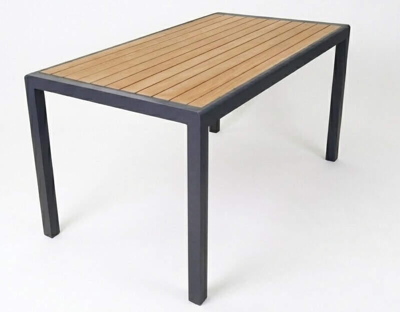 Outdoor dining table with wood texture, 150x80x74 cm