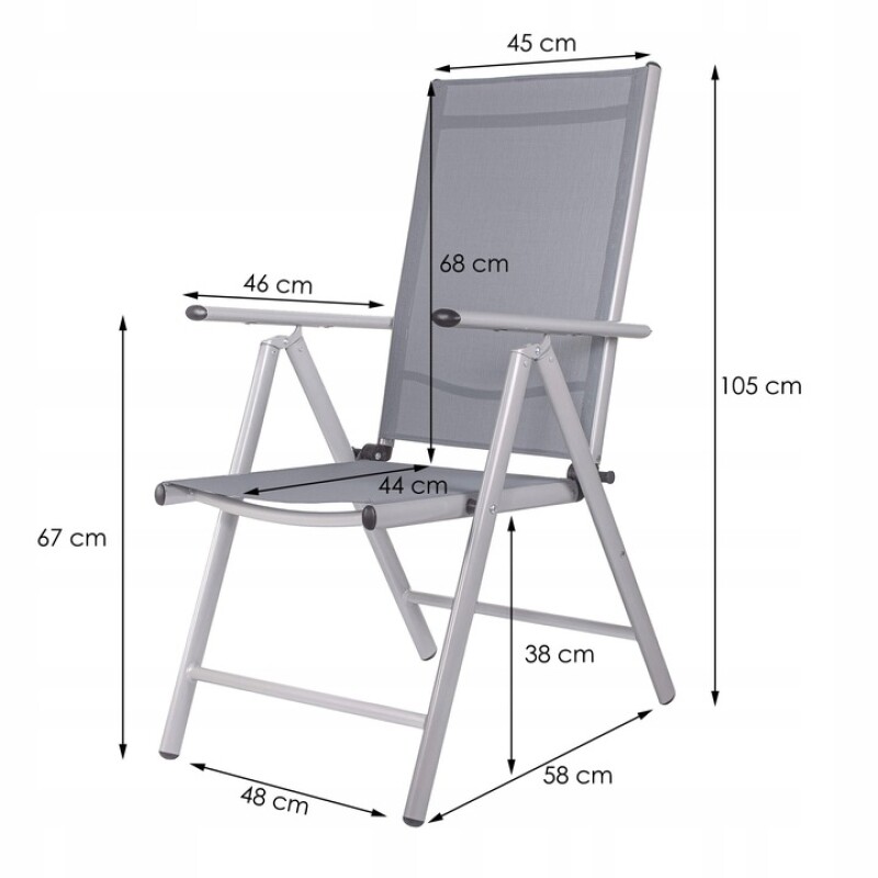 Складной уличный стул 55 x 65 x 105 см, серый