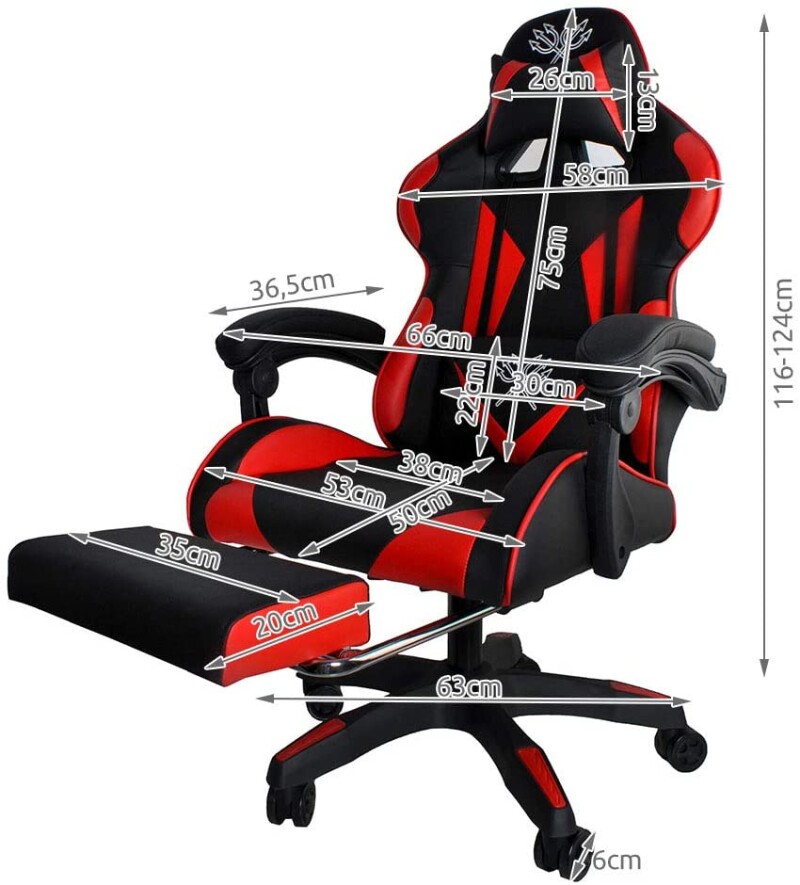 Gaming chair with footrest, red and black (8979)