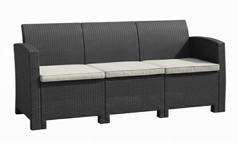 Rattan 3 seat sofa 172x65.6x76 cm, charcoal