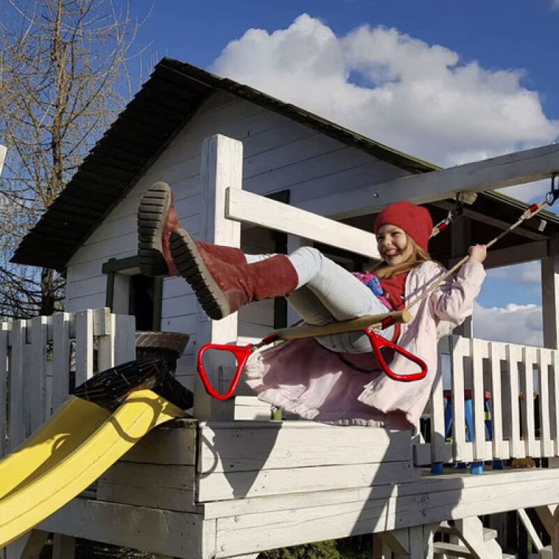 Wooden trapeze with metal rings, 430/100 mm