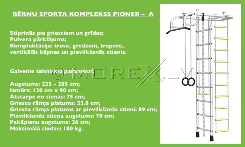 Bērnu sporta komplekss Pioner-A zili-dzeltens (zviedru siena)