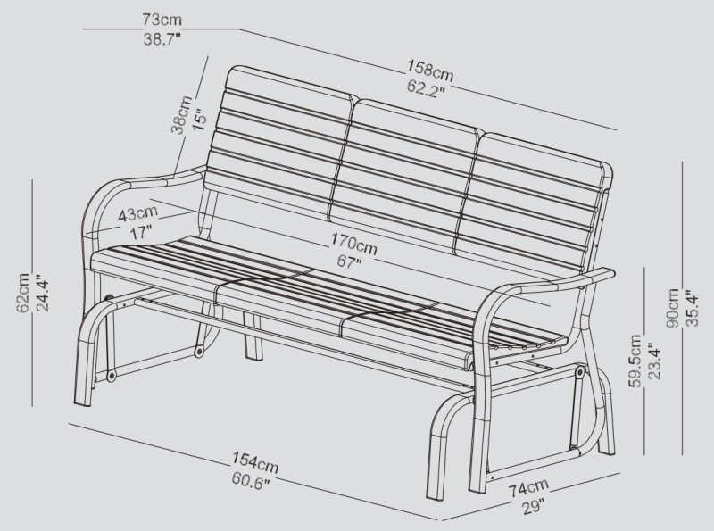 Trīsvietīgs dārza šūpuļsoliņš 170 cm, tumši zaļš