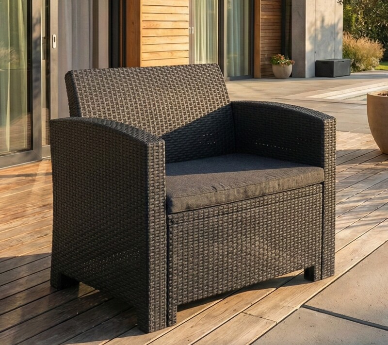 Ротанговое садовое кресло 68 см, серое