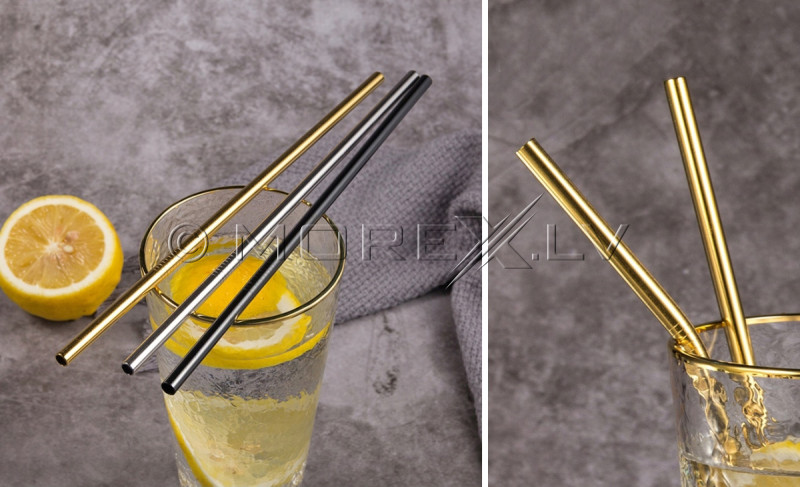 Metal drinking straws, assorted colours (8 pcs)