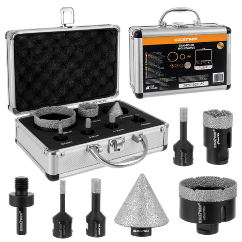 Diamond Core Drill Bit Set, 7-Piece (for Tiles, Concrete, Stone)