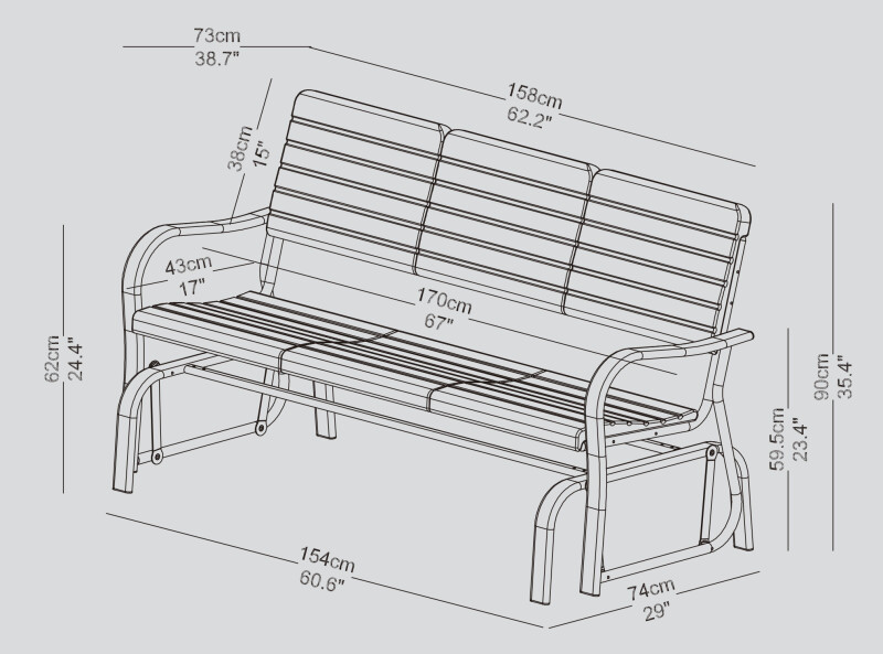 3-местная садовая скамейка со спинкой 170x74x90 см, темно-зеленая