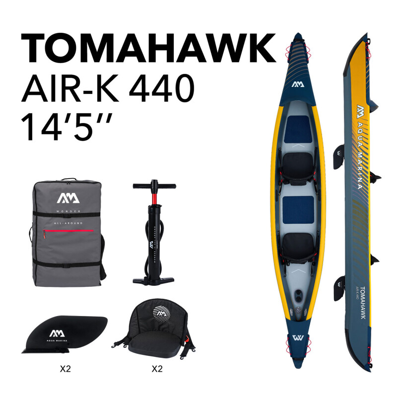 Dvivietis pripučiamas kajakas su irklu Aqua Marina Tomahawk 440x78 cm AIR-K 440 (2023)