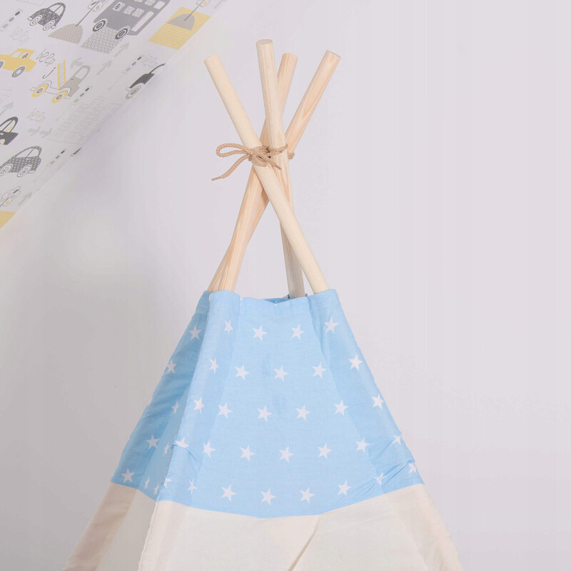 Kids play tent with cushions, light blue with stars, 160 x 120 x 100 cm