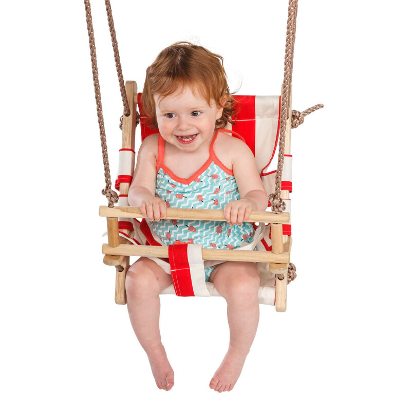Kids wooden swing with canvas seat 45x31 cm, КВТ red-and-white