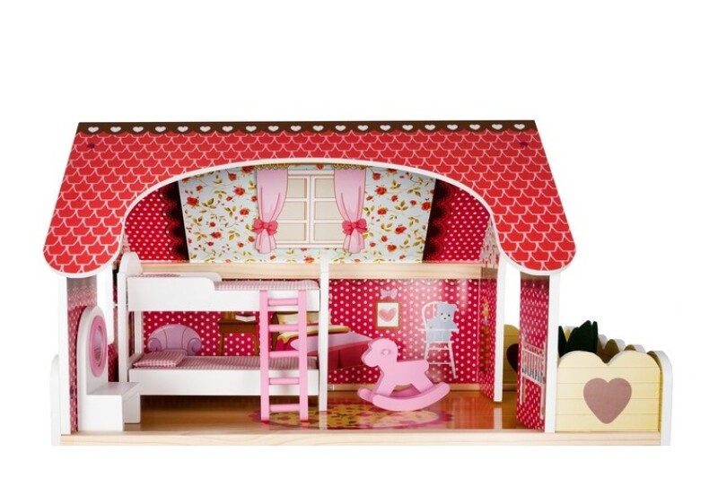 Wooden dollhouse with accessories, 90x59x29 cm