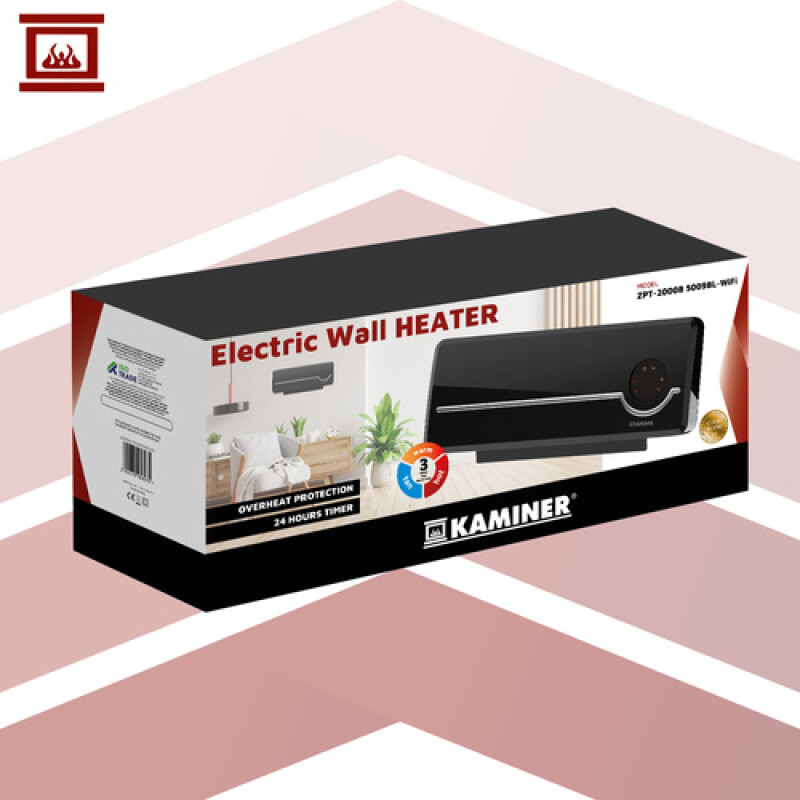 Sienas elektriskais sildītājs 1000W / 2000W ar taimeri, melns
