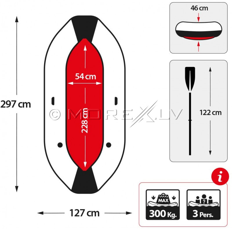 Täispuhutav 3-vooditega Intex Mariner 3 paadi SET (297x127x46 cm)