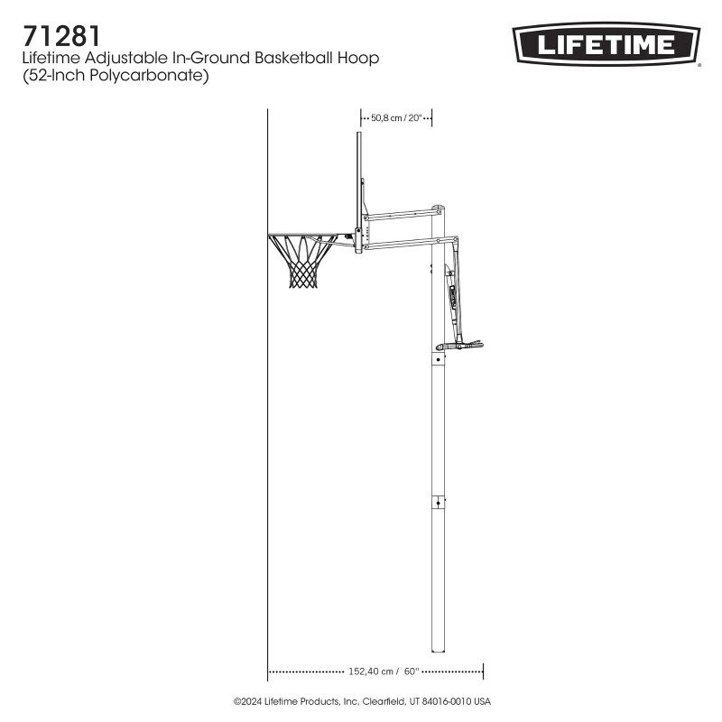 LIFETIME 71281 Basketbola pārvietojamais komplekts (2.28 - 3.04m) ( ar Power Lift!)