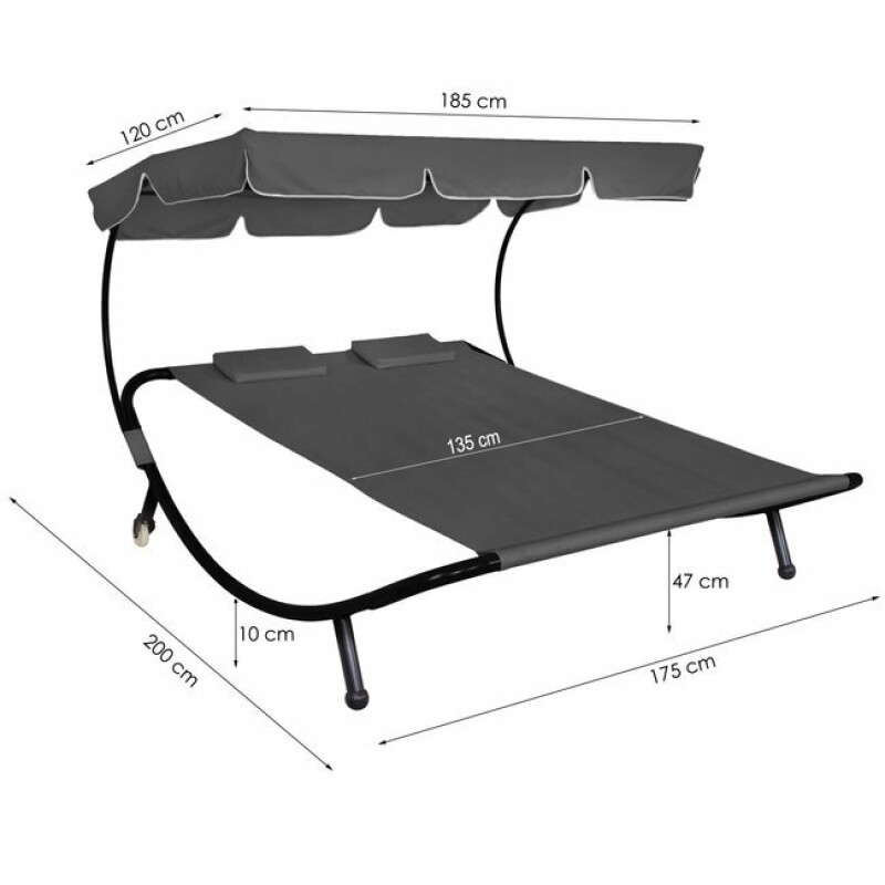 Hammock Sunbed with adjustable roof double, gray