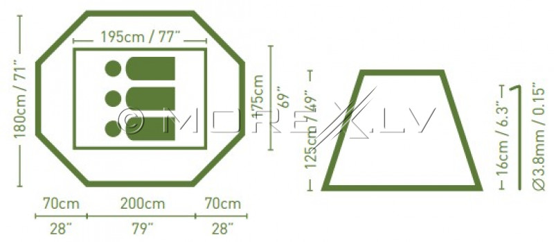 Туристическая палатка Bestway Cultiva X3, (0.70+2.00+0.70)x1.80x1.25 m