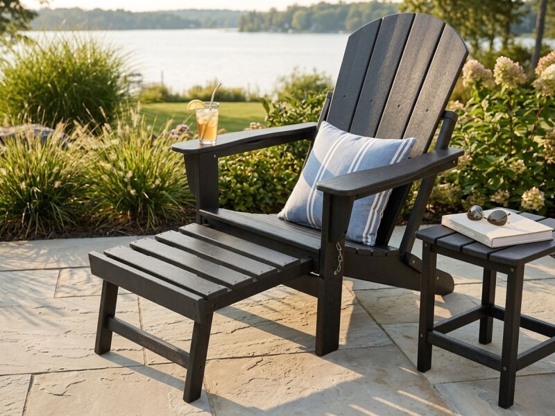 Garden chair Adirondack with footrest 79x72x95-120 cm, black