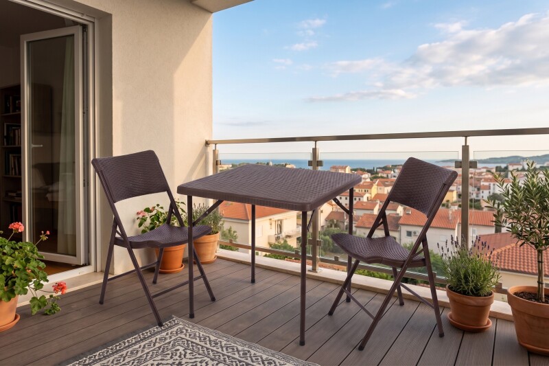 Square plastic folding table with a rattan design 86x86x74 cm + 2 chairs