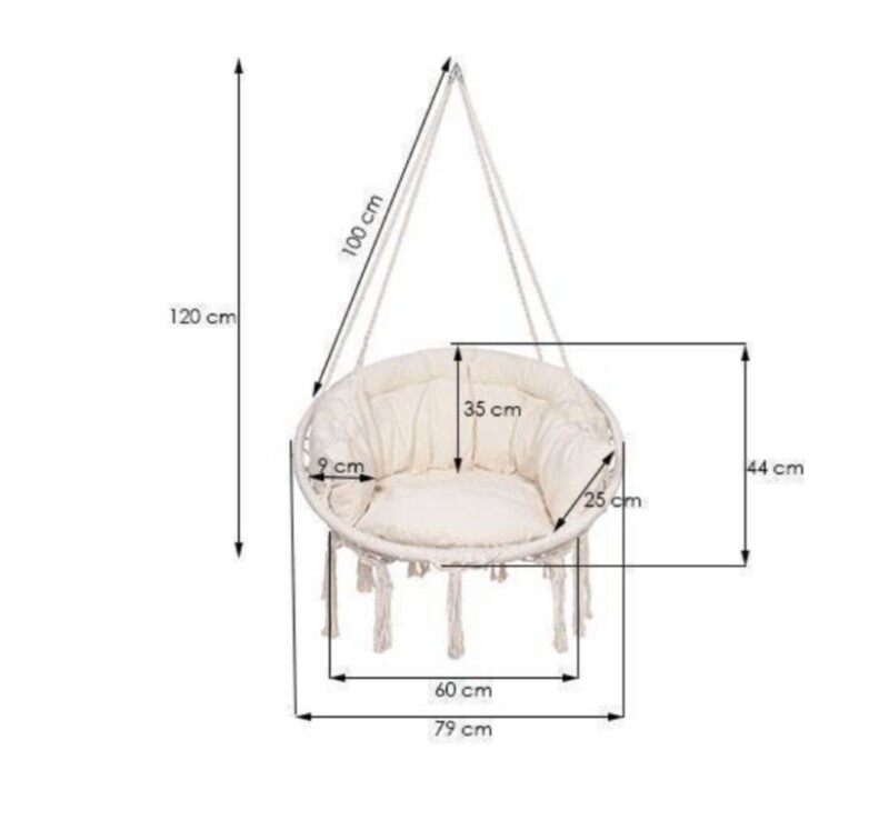 Подвесные плетеные качели Макраме c подушкой 1.20м, бежевые круглые