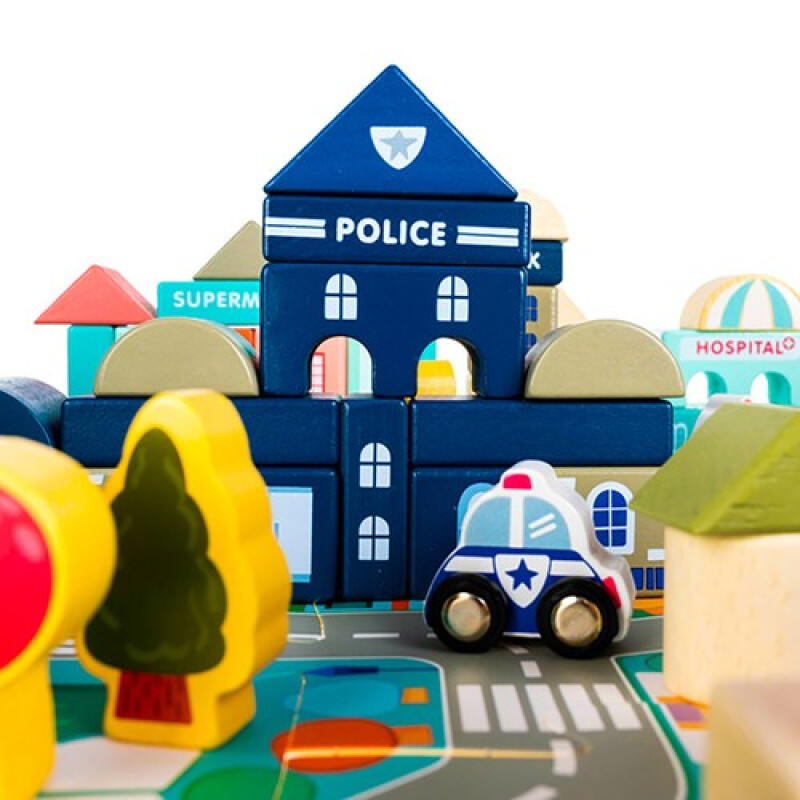 Koka klucīšu komplekts PILSĒTA 115 gab.