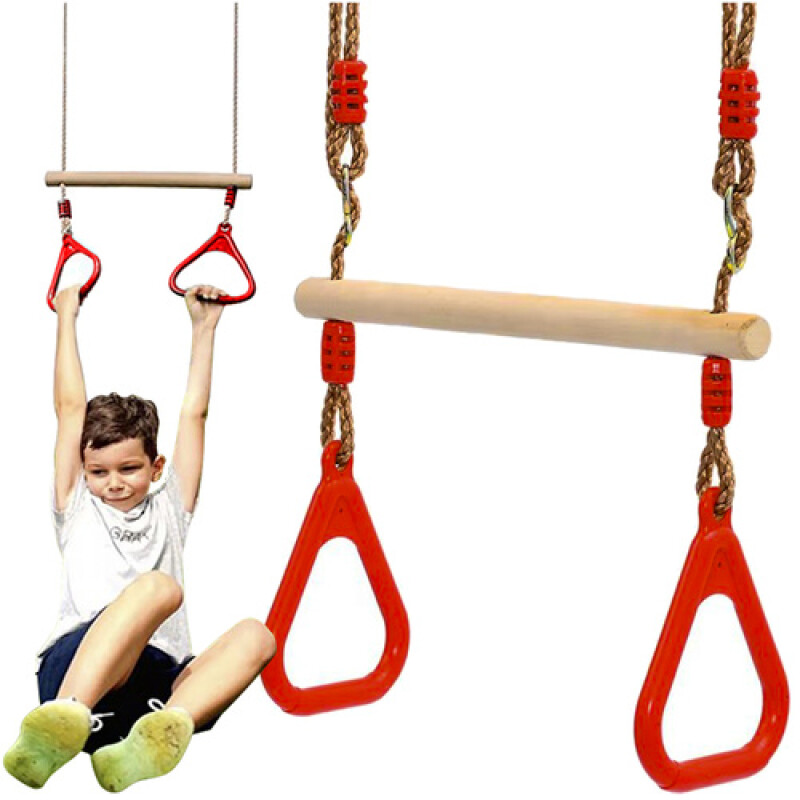 Wooden trapeze with metal rings, 430/100 mm