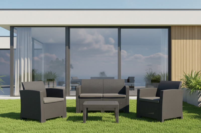 Ротанговый комплект мебели: диван, 2 кресла, стол