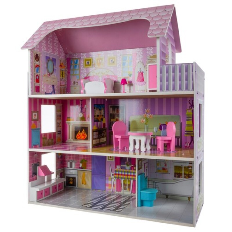 Wooden dollhouse with accessories, 70x62x27 cm