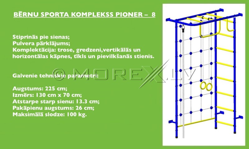 Bērnu sporta komplekss Pioner-8 zaļi-dzeltens (zviedru siena)