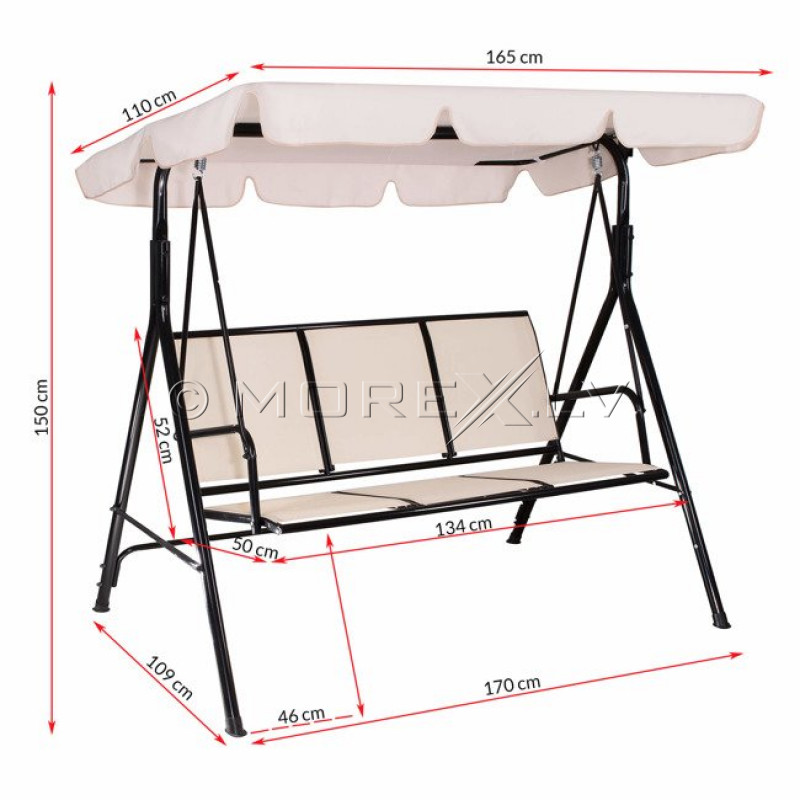 Garden swing 170x110 cm, 3-seat, beige