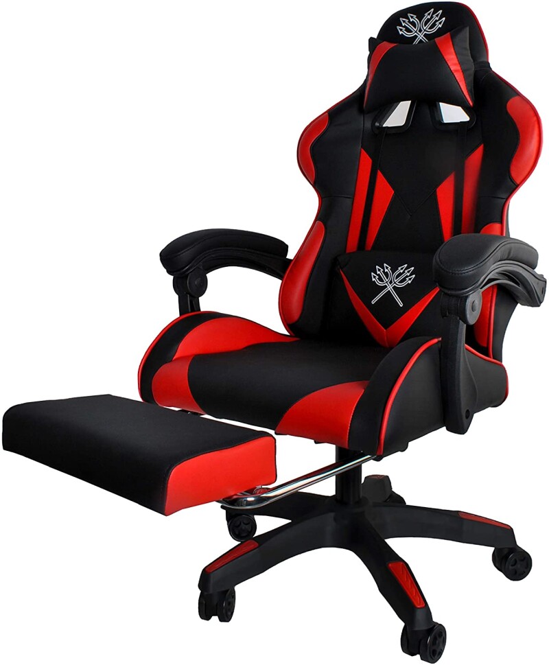 Gaming chair with footrest, red and black (8979)