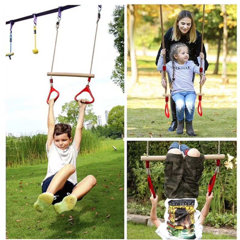 Wooden trapeze with metal rings, 430/100 mm