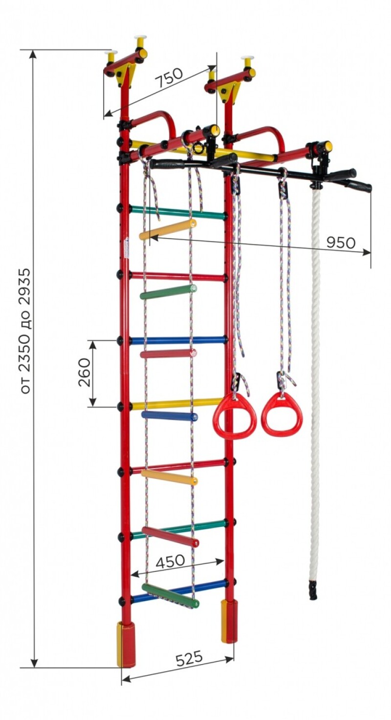 Bērnu zviedru siena GIRAFFE balta-varavīksne, 235-293x95x75 cm