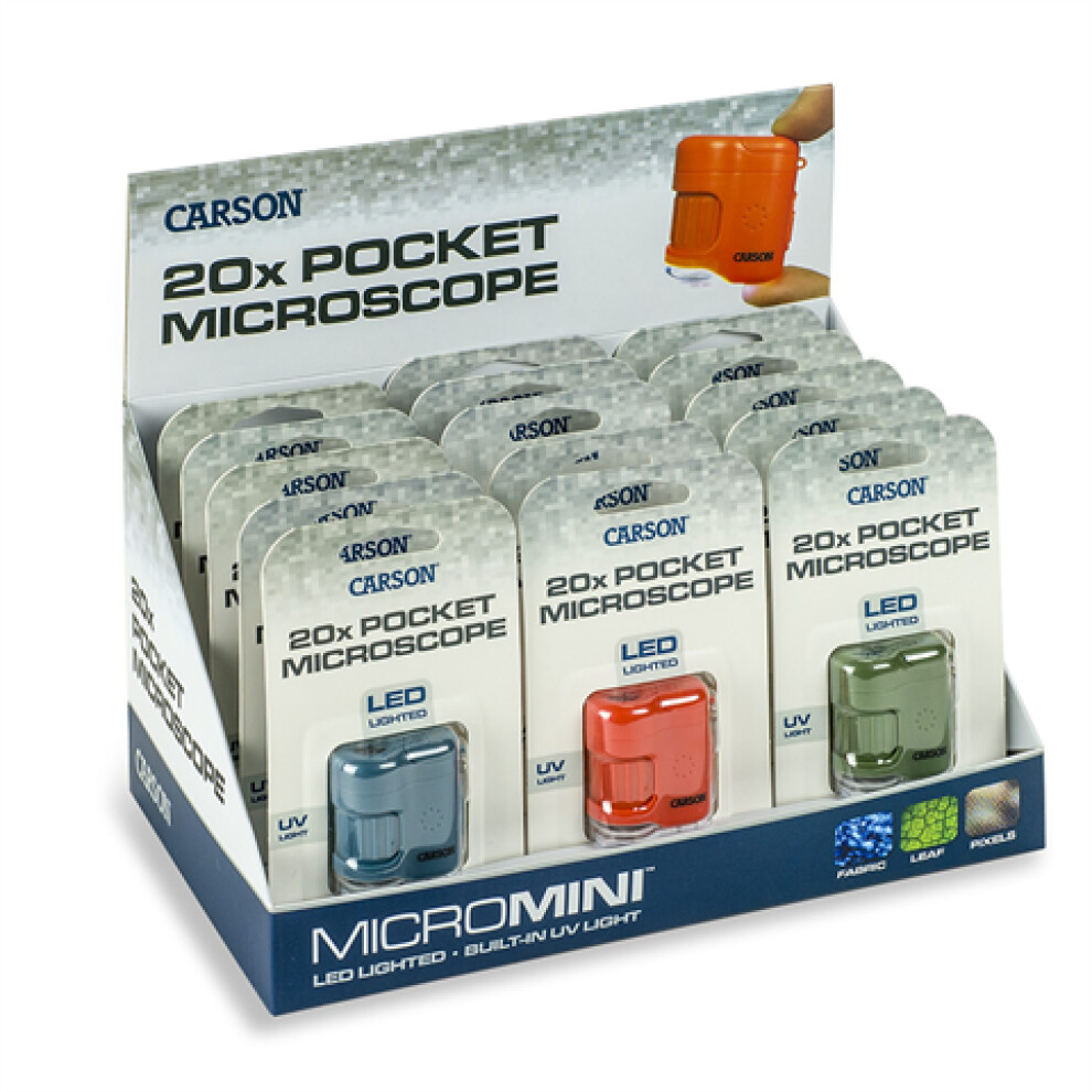 Carson Pocket microscope MicroMini 20x with UV and LED, 15-piece Display