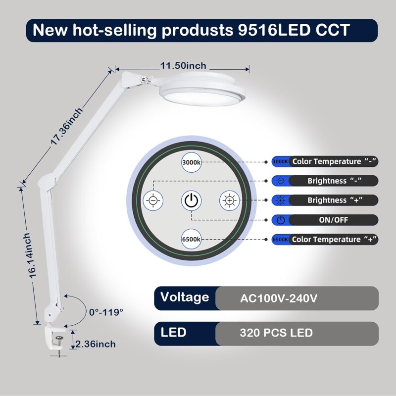 Profesionālā LED galda lampa 9516LED-CCT (kosmetoloģijai, pedikīram)
