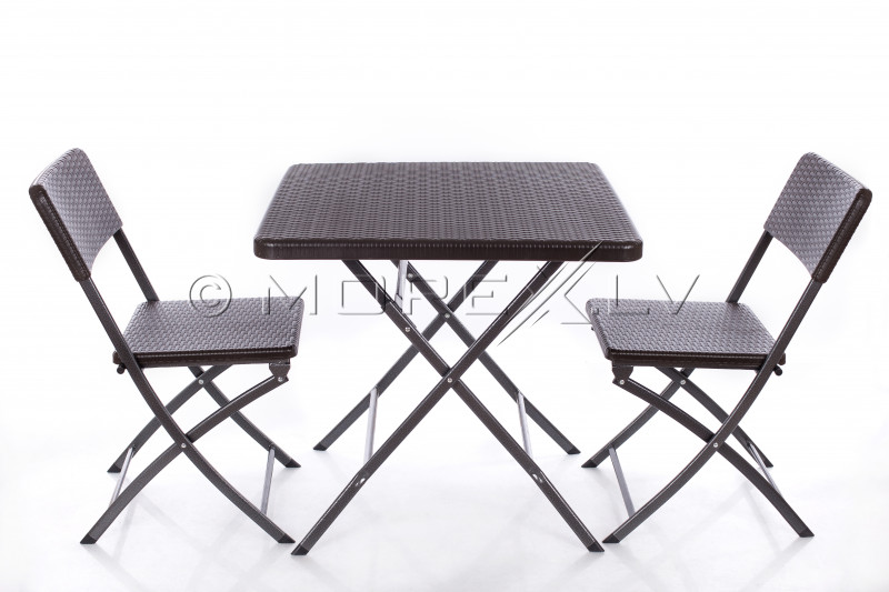 Square plastic folding table with a rattan design 78x78x74 cm