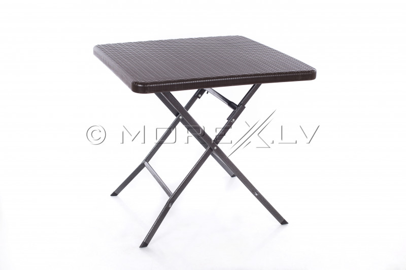 Square plastic folding table with a rattan design 78x78x74 cm