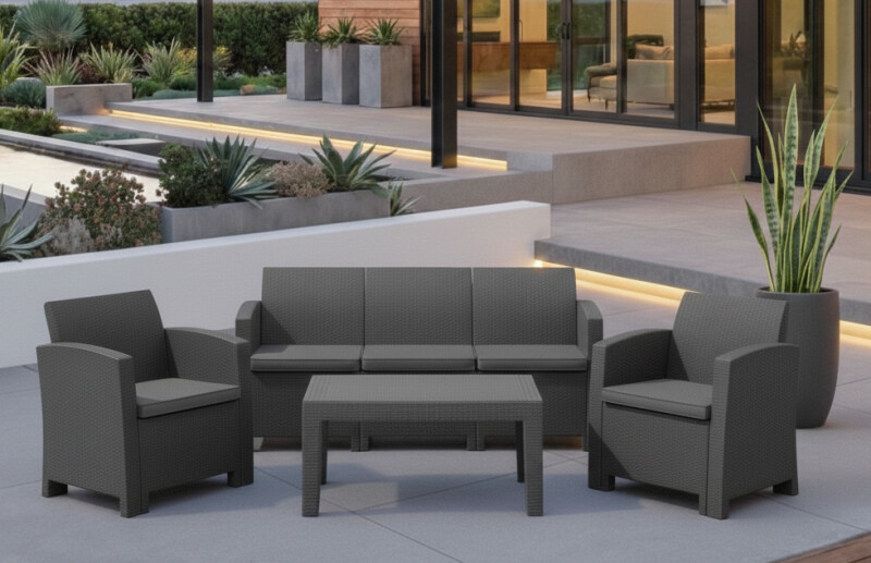 Ротанговый комплект мебели: диван, 2 кресла, стол