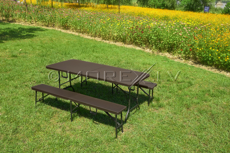 Folding table with a rattan design 180x72 cm + 2 Folding Bench